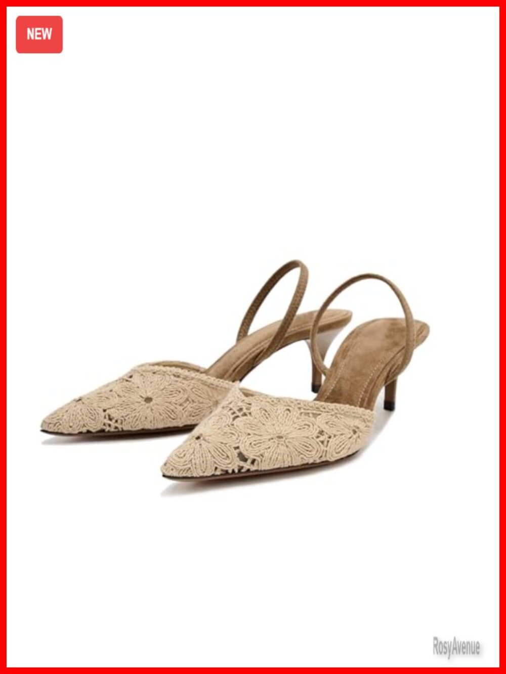 ATBELL Crochet Kitten Heel Slingback Pumps Mesh Pointed Toe Wedding